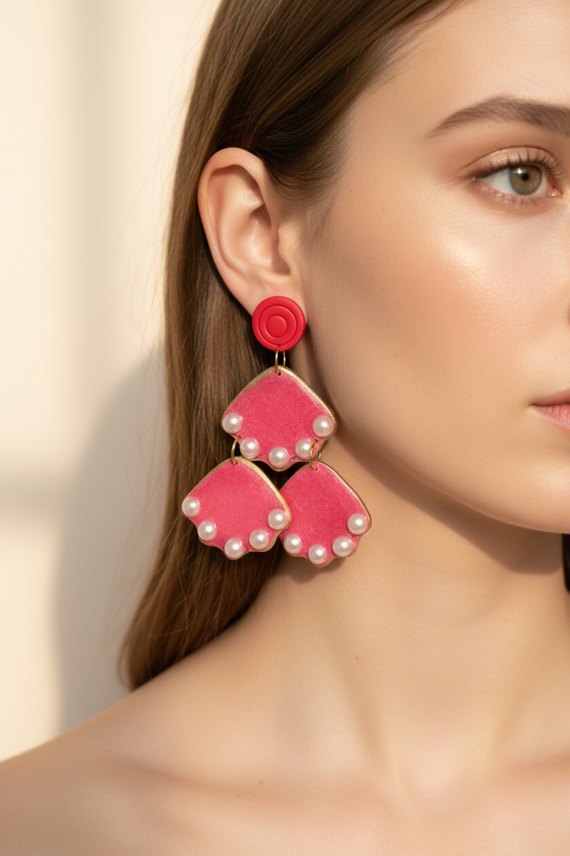 Pink Pearl Earrings On Model