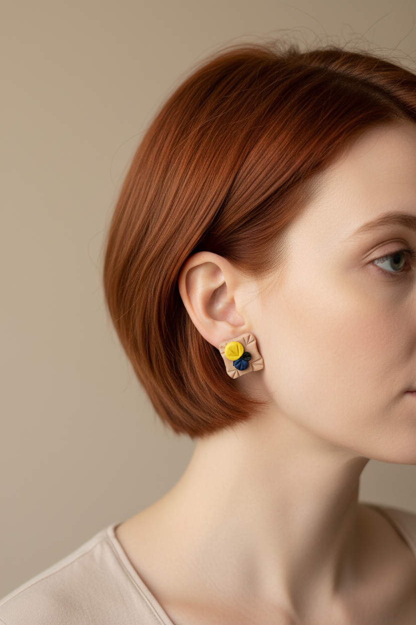 Beige Square Clay Earring Side Profile