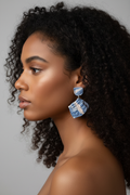 Blue chunky square earring on model