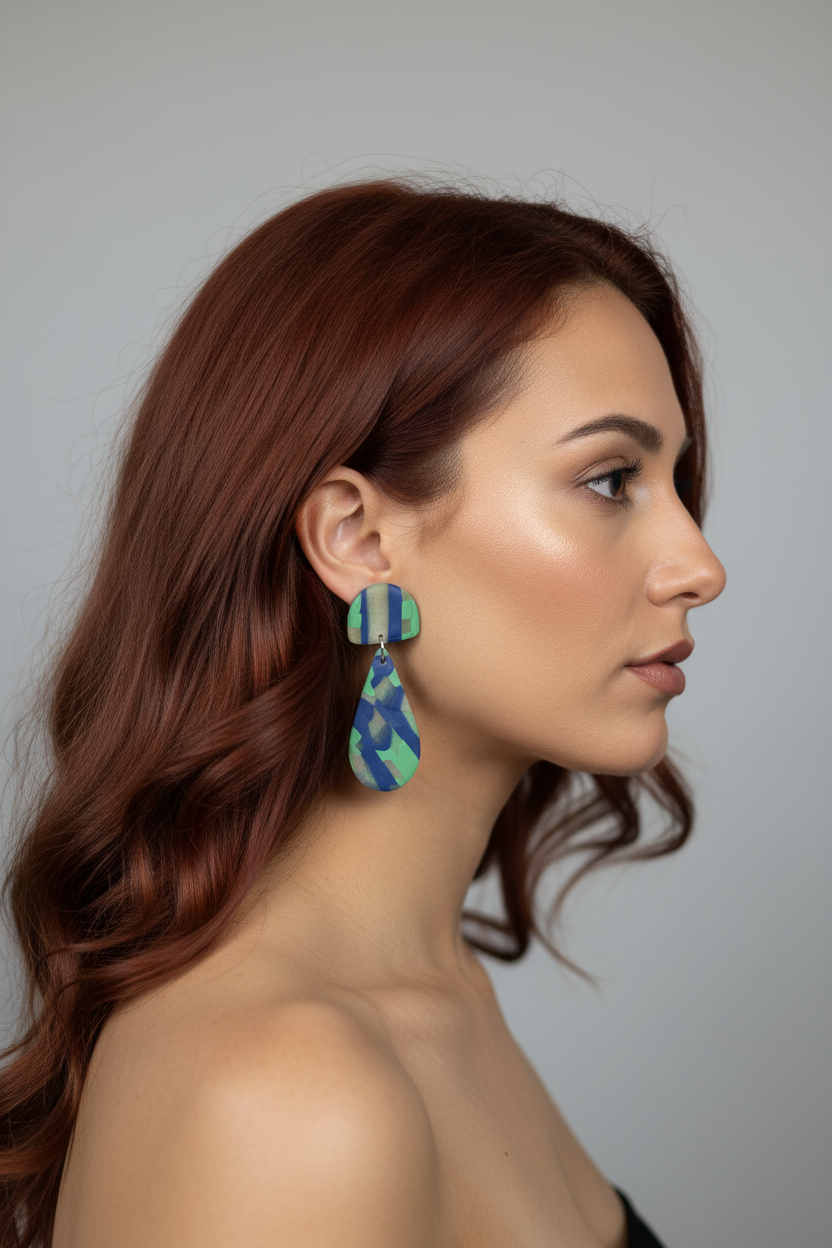 Blue Green Striped Teardrop on Person 5