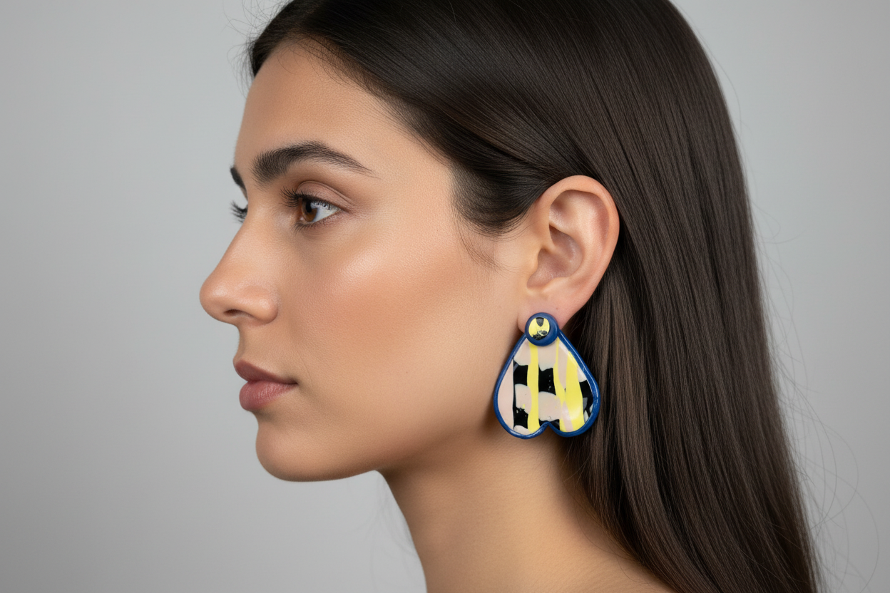 Blue Heart Earring on Person 4