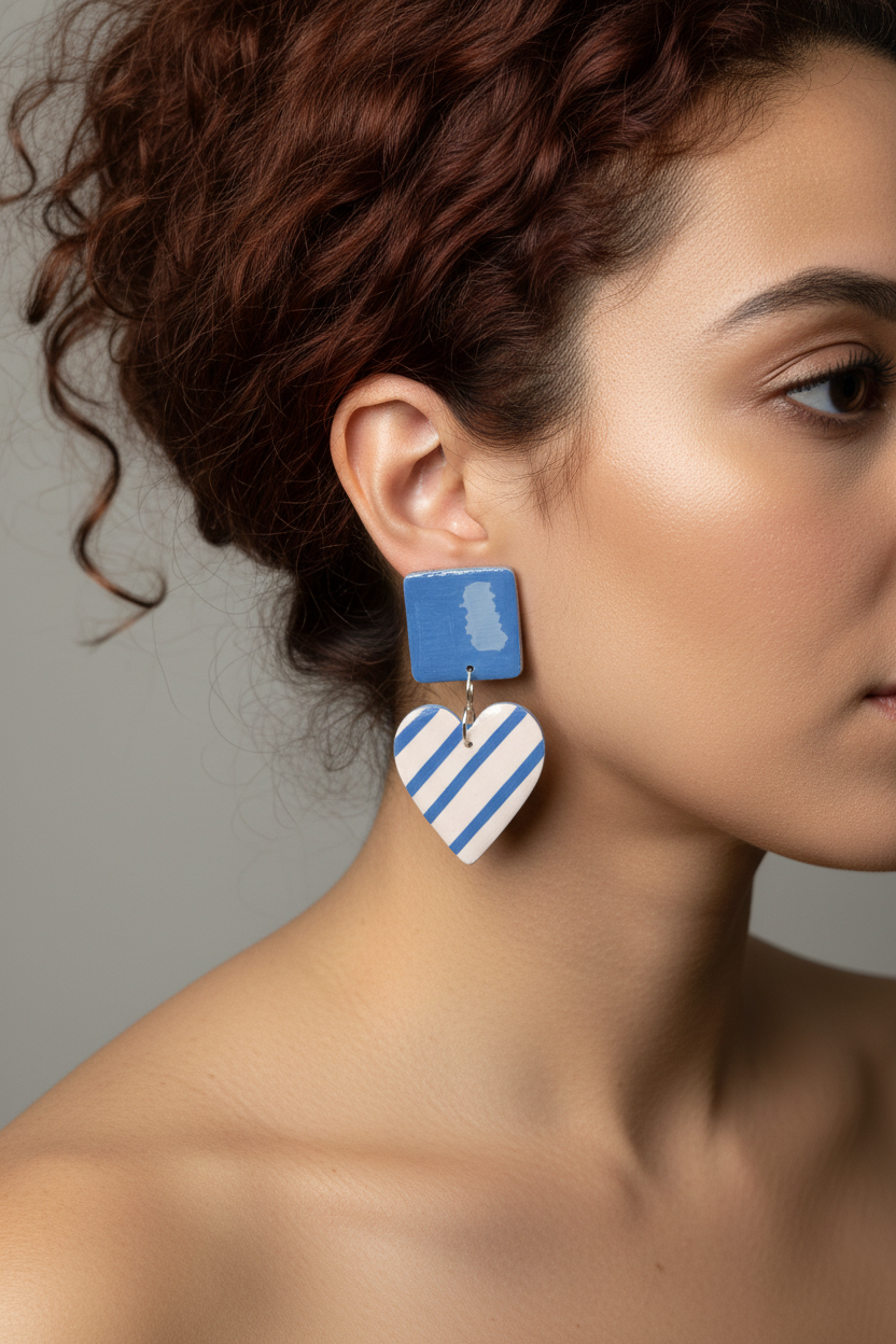 Blue Heart Earrings Lifestyle