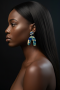 Blue Marbled Arch Earring - Black Woman Straight Hair