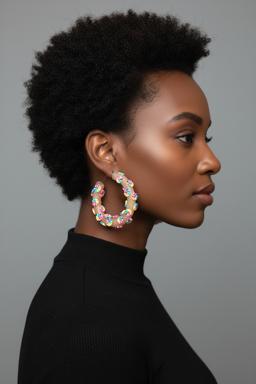 Candy hoop earring on model