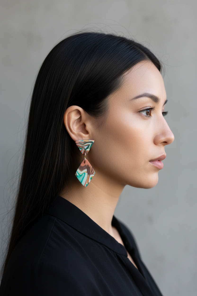 Diamond Dangle Earrings on Model
