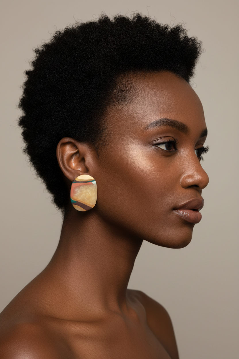 Earth-tone oval stud - sized