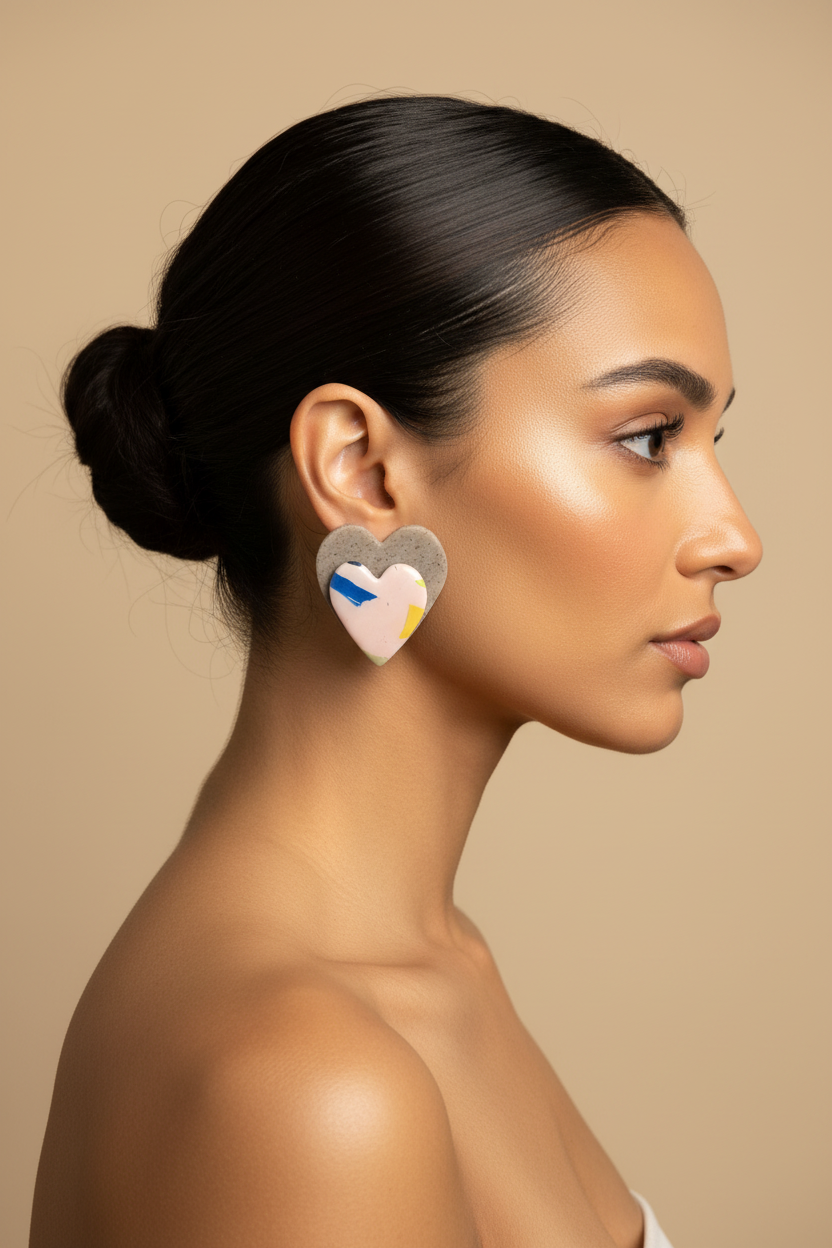Gray Pink Heart Earring