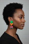 Green Heart Stack Earring on Model
