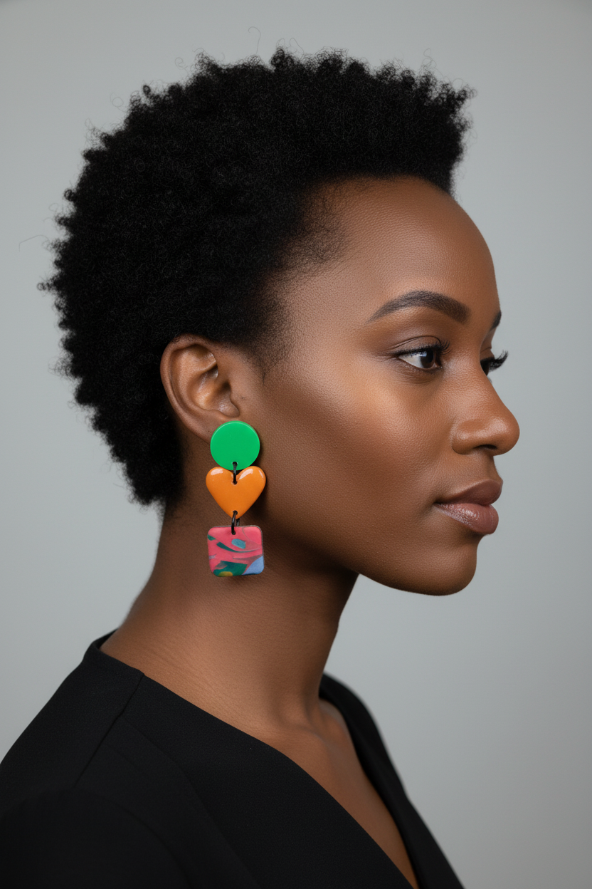 Green Heart Stack Earring on Model