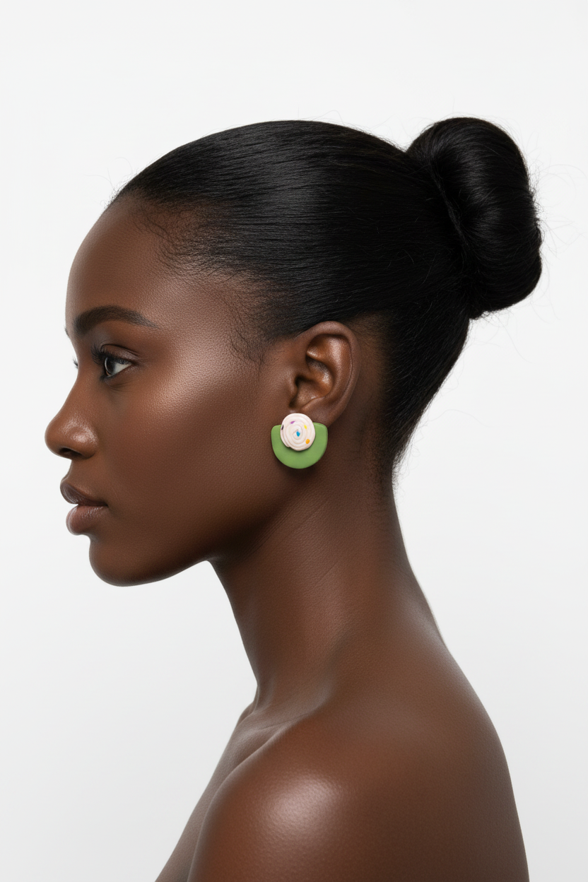Green Rose Earring on Model