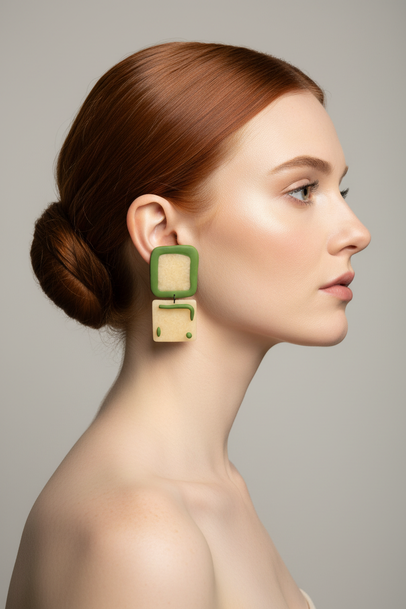 Green Square Stud Earring