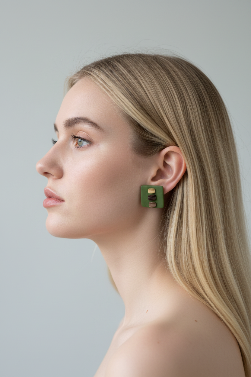 Green Square Stud on Person 2