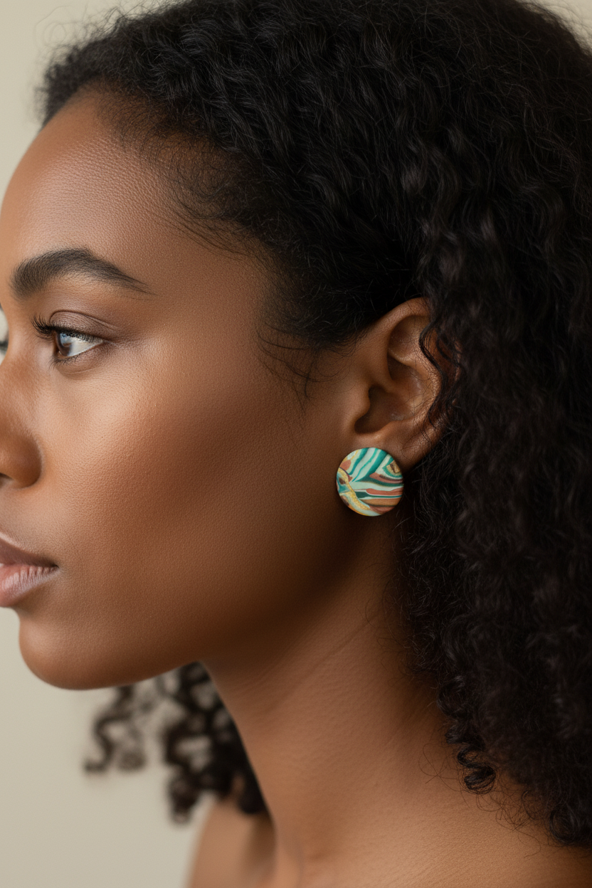 Marbled Circle Studs on Model