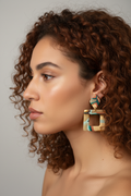 Marbled Square Earrings on Model