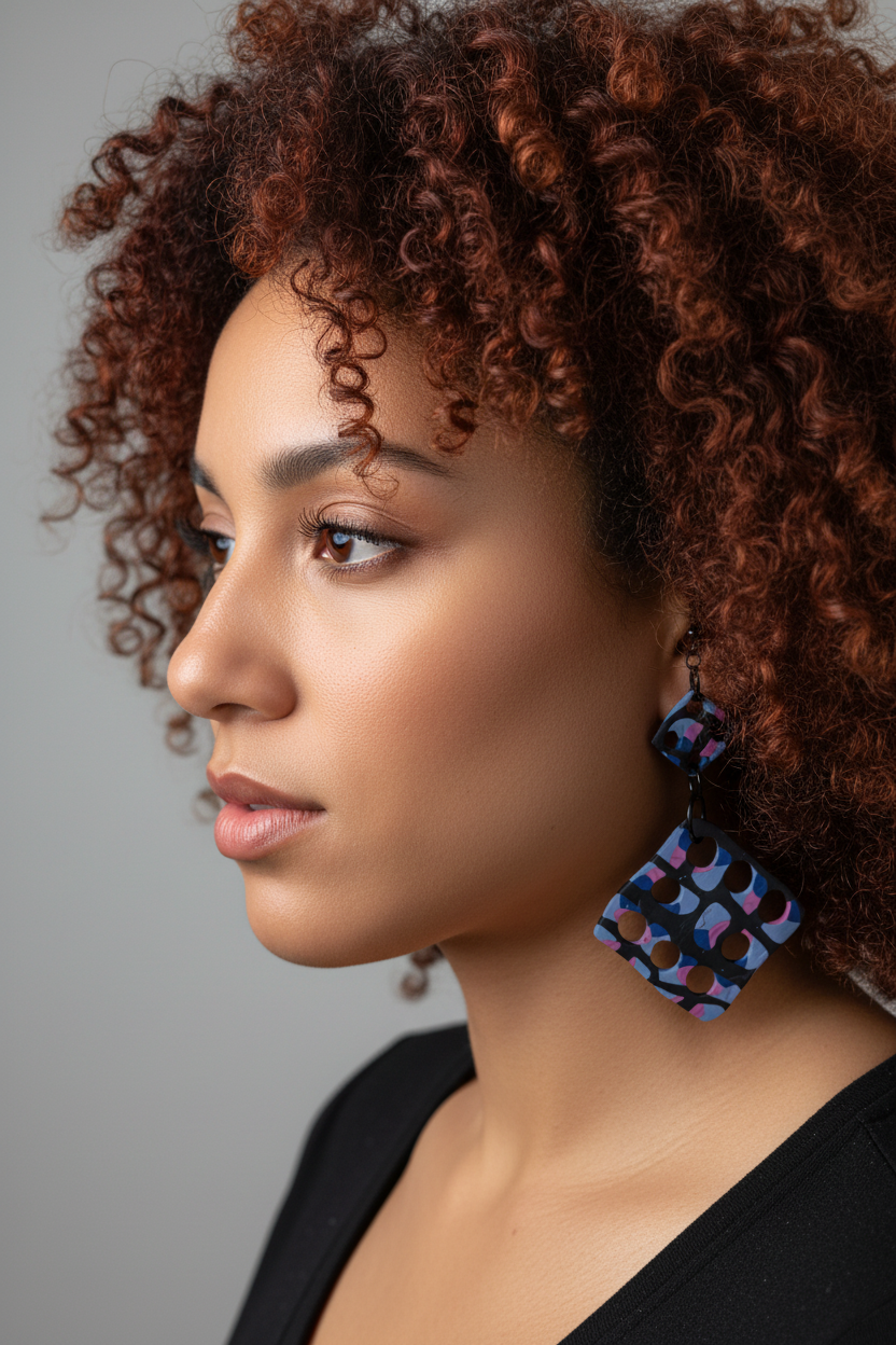 Navy Mosaic Cutout Earring on Model