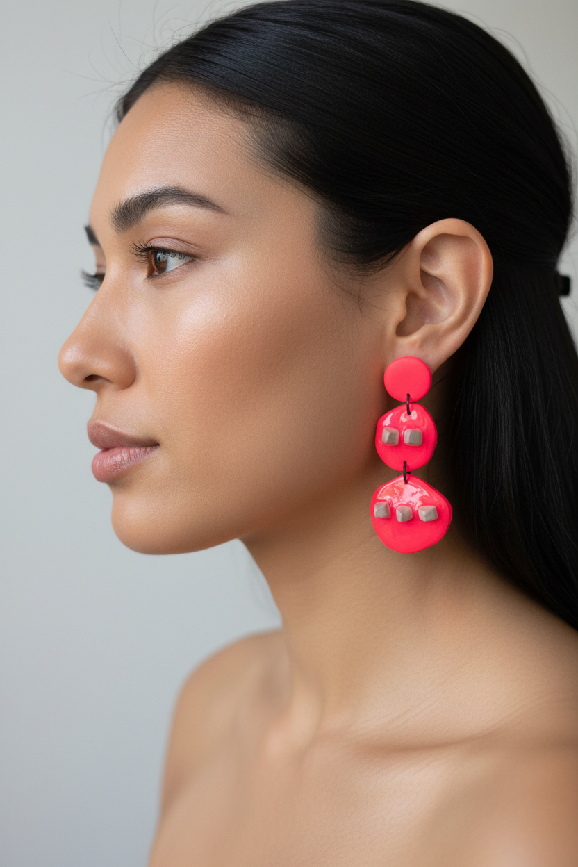 Neon Pink Earring on Model