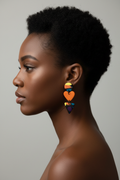 Orange Heart Triple Drop Earring on Model