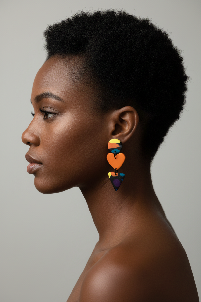 Orange Heart Triple Drop Earring on Model