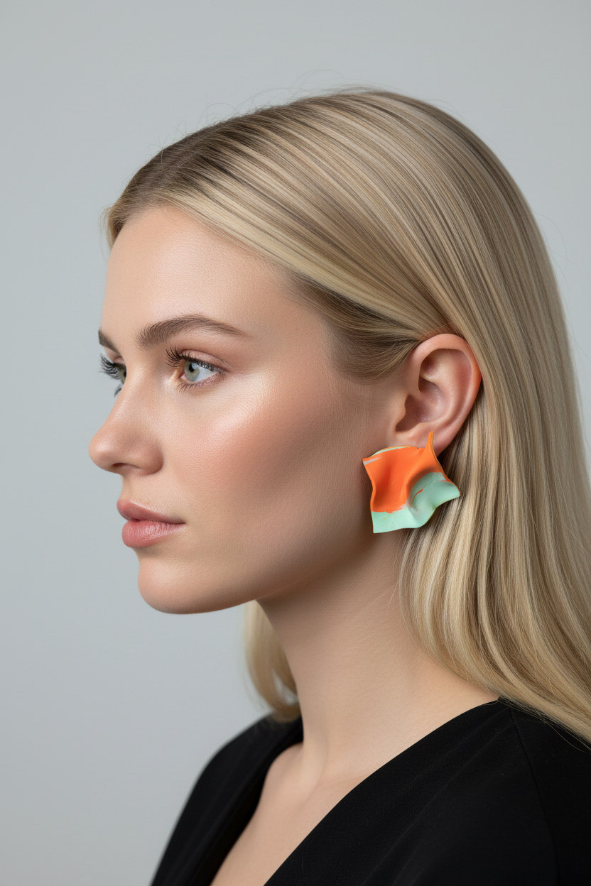 Orange Mint Abstract Earring
