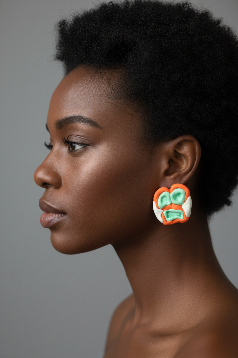 Orange & Mint Mask Earring