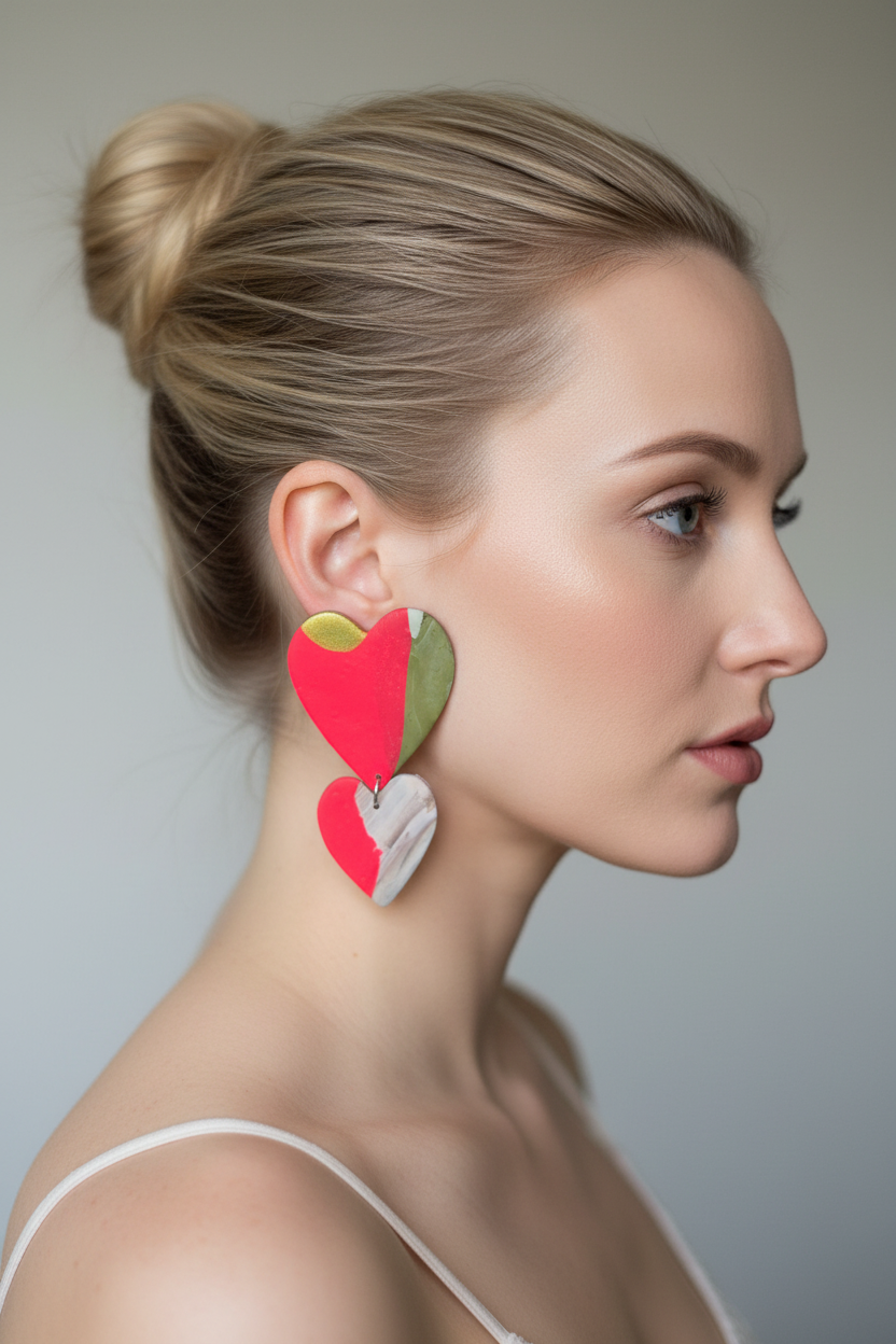 Painted Heart Earring on Model