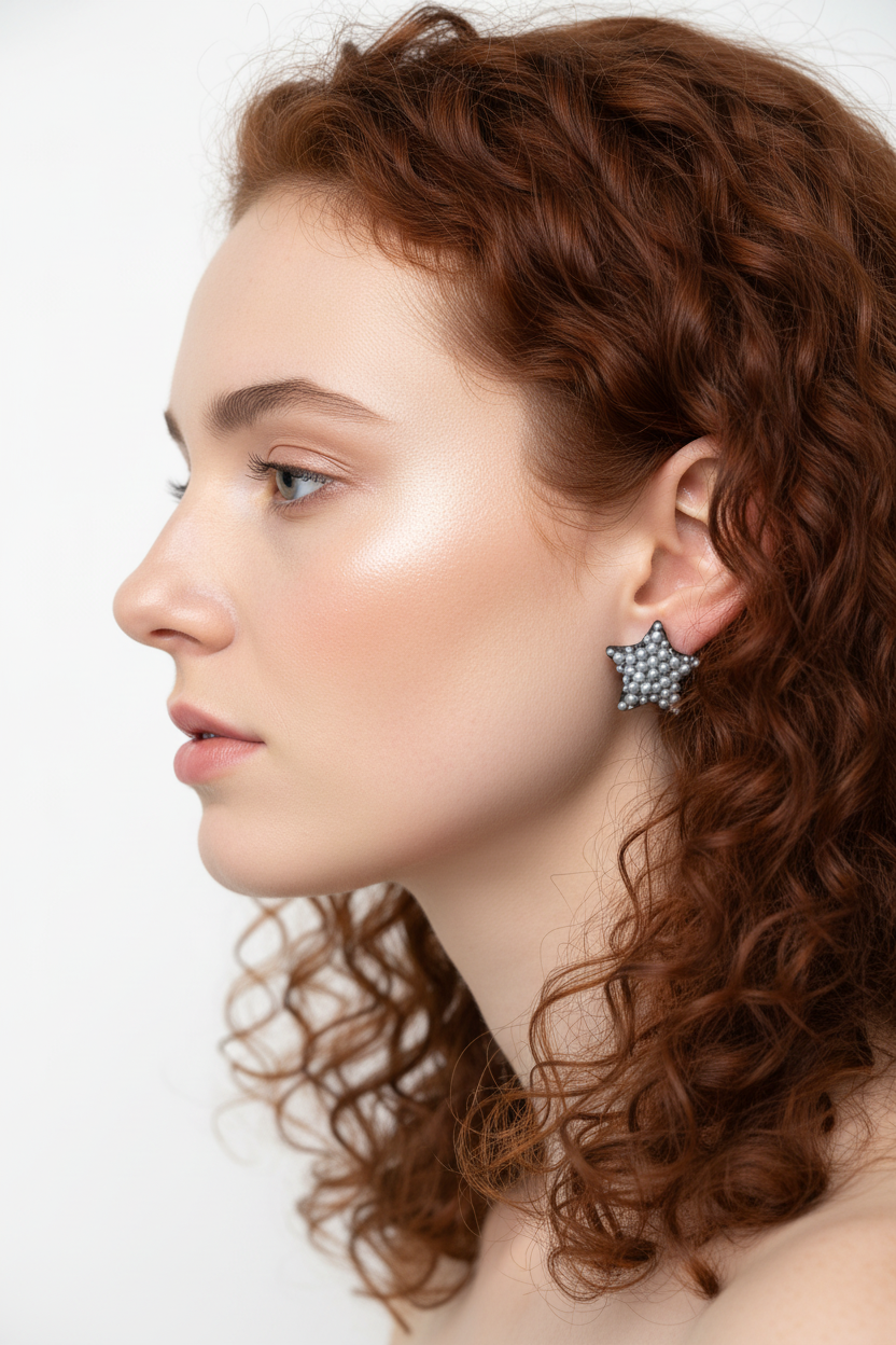 Pearl Star Earring on Model
