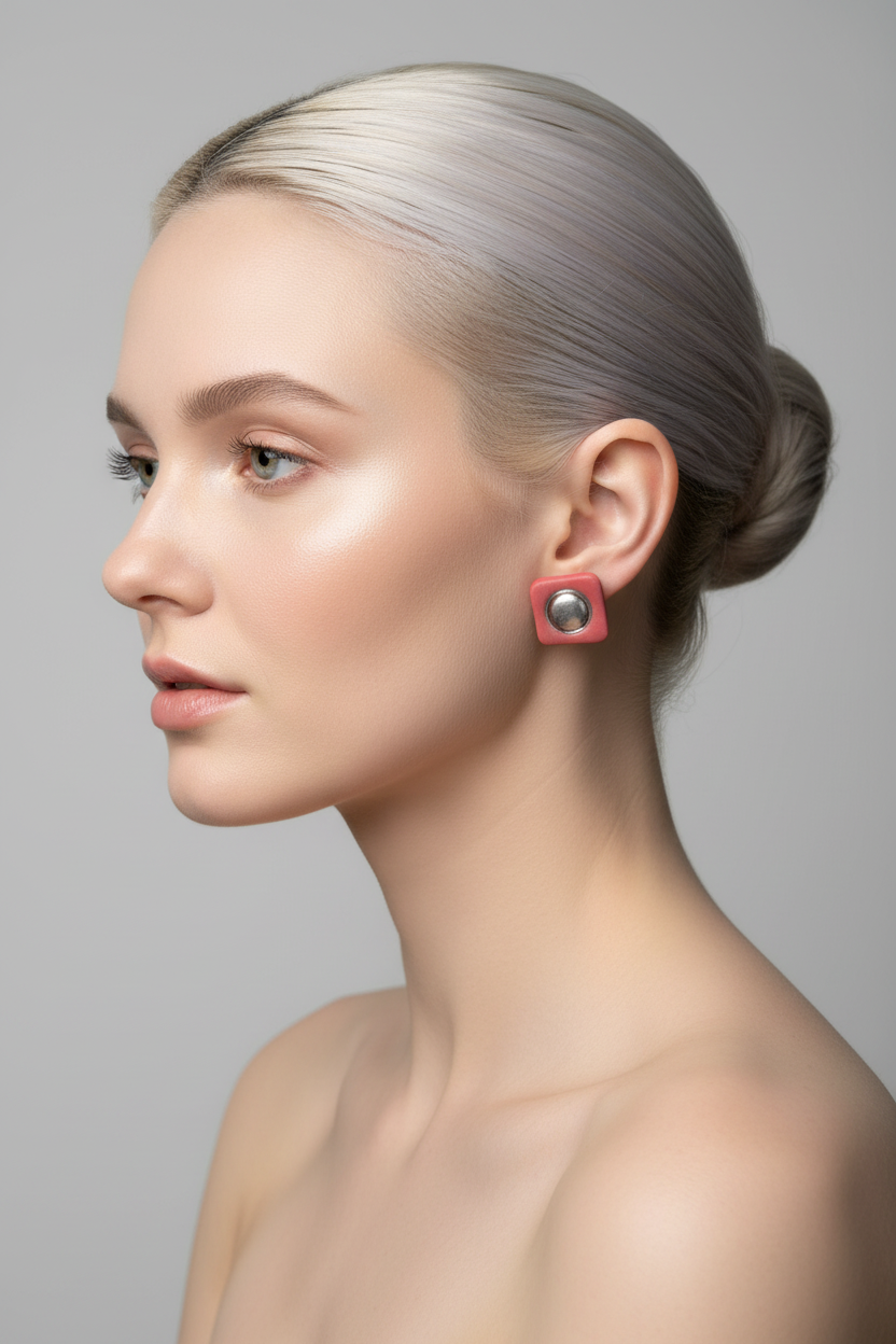 Pink Square Stud on Model