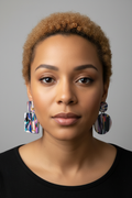 Purple Marble Swirl Mismatched Earrings on Model