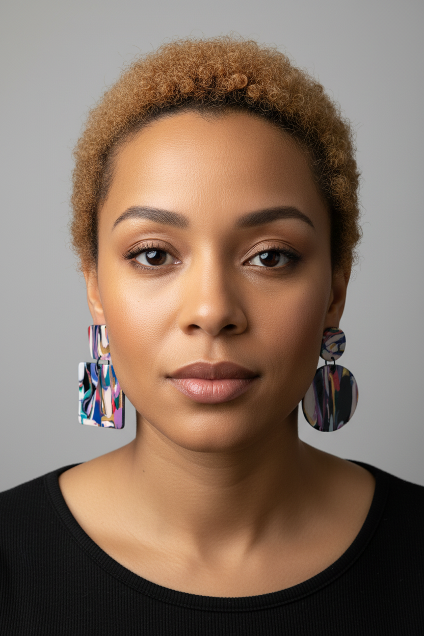 Purple Marble Swirl Mismatched Earrings on Model