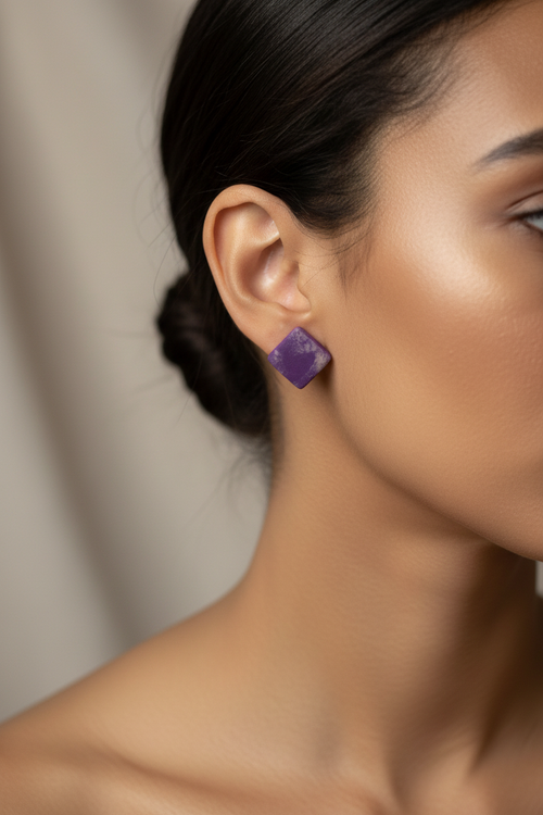 Purple Square Earring Lifestyle Side Profile