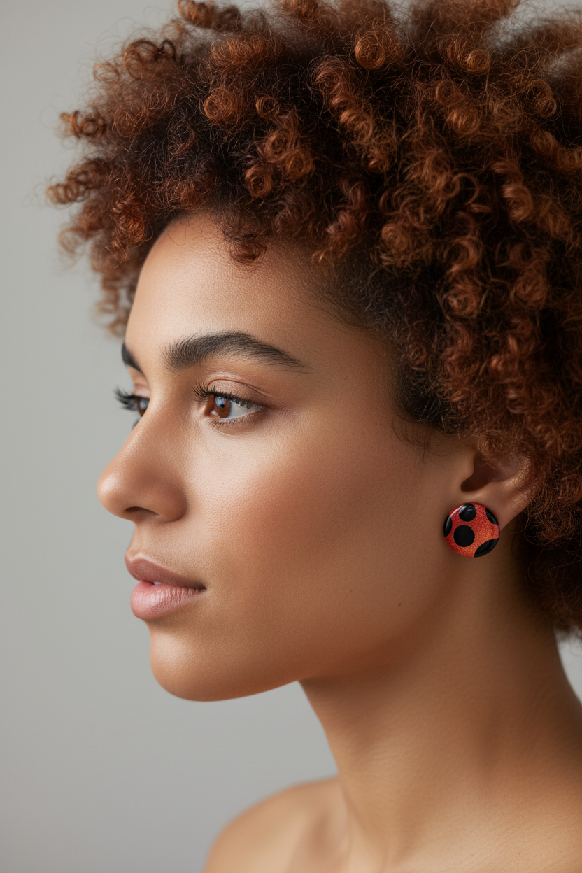 Red Polka Dot Stud on Model