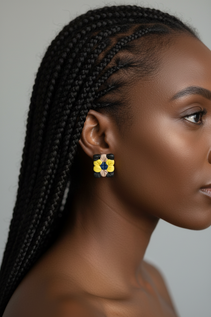 Square Flower Clay Earring Side Profile