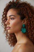 Teal Circle Earrings - Side Profile