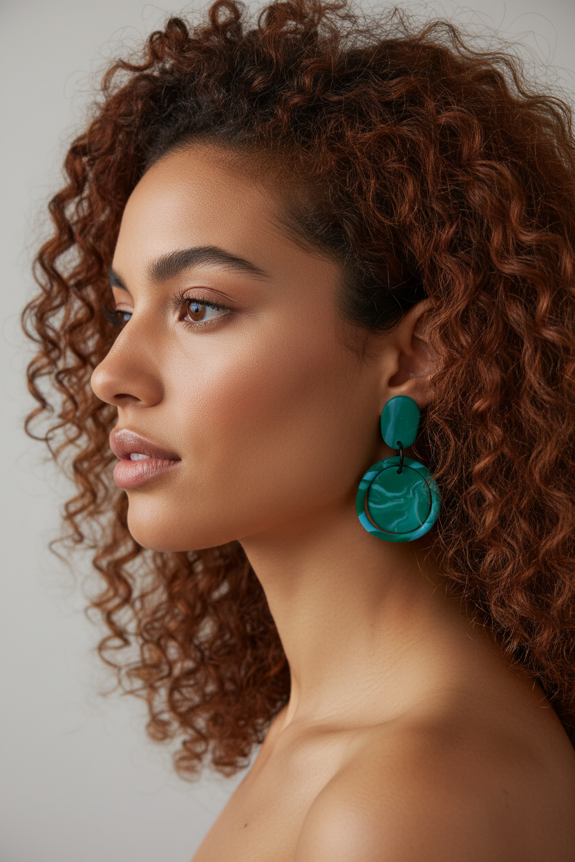 Teal Circle Earrings - Side Profile