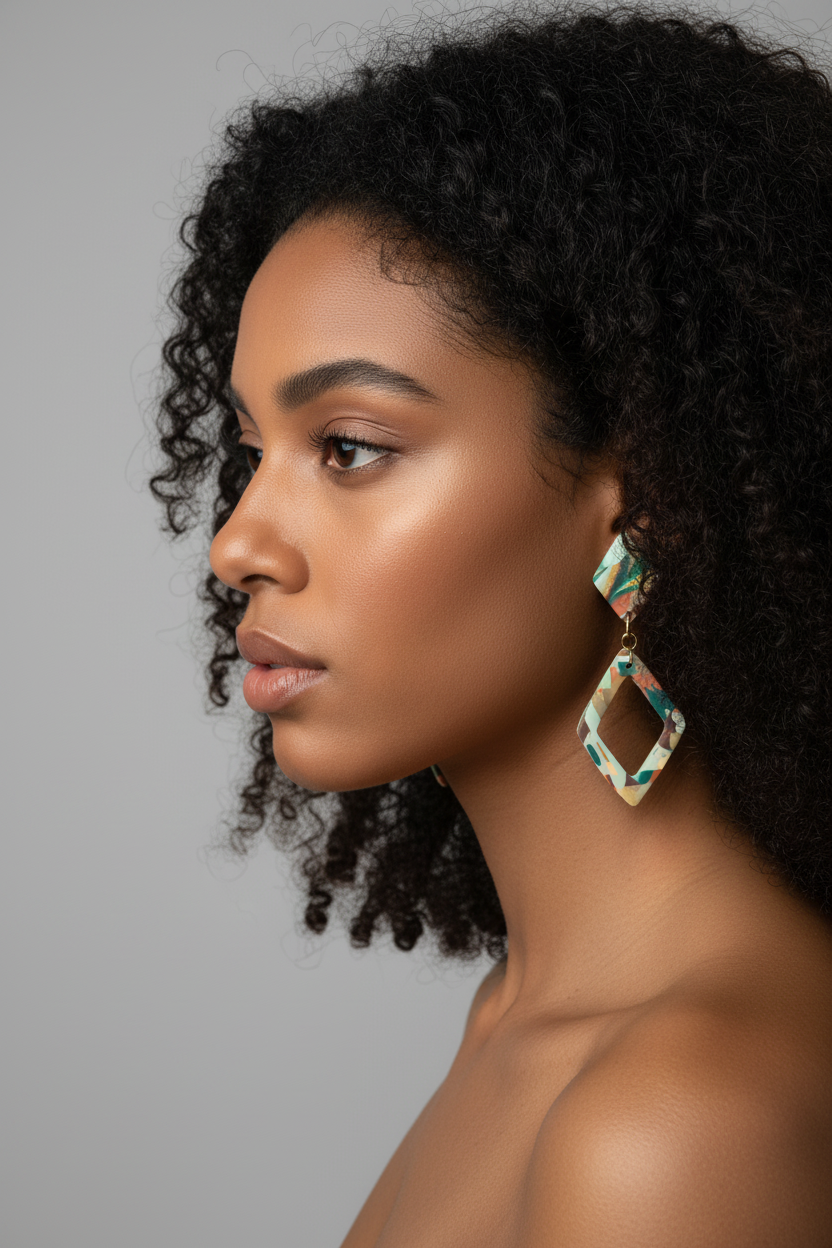 Terrazzo Diamond Dangle Earrings on Model